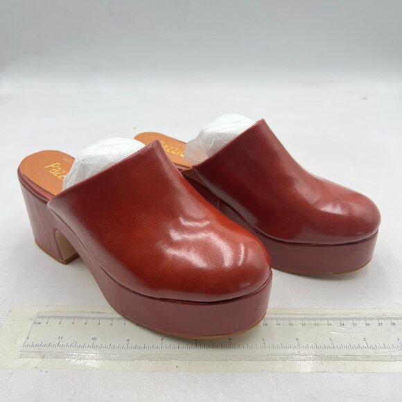Pazzion Brown Red Thick Platform Rounded Toe Mules Clogs Slip On Chunky Heel Sl - Picture 3 of 7